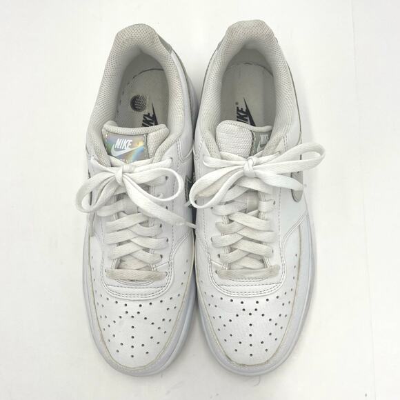 Nike Womens Court Vision Low White Iridescent Shiny Swoosh Sneakers Size 9.5 - Picture 4 of 9